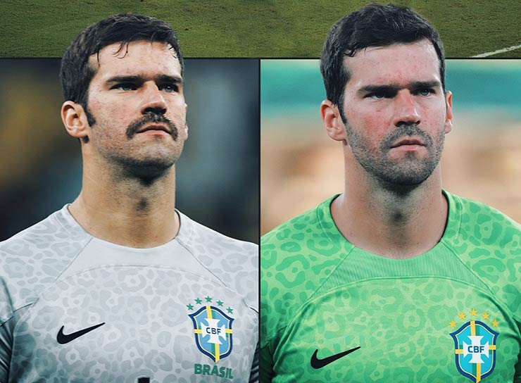 Thủ môn Alisson có bộ râu mới trước Serbia (trái) nhưng rồi lại cạo cho trận gặp Thụy Sĩ