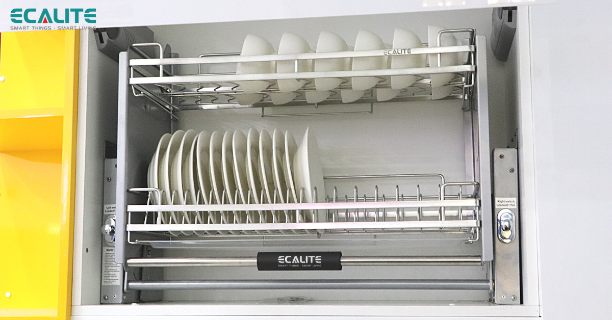 Kệ chén đĩa nâng hạ Ecalite có thiết kế 2 tầng rộng rãi