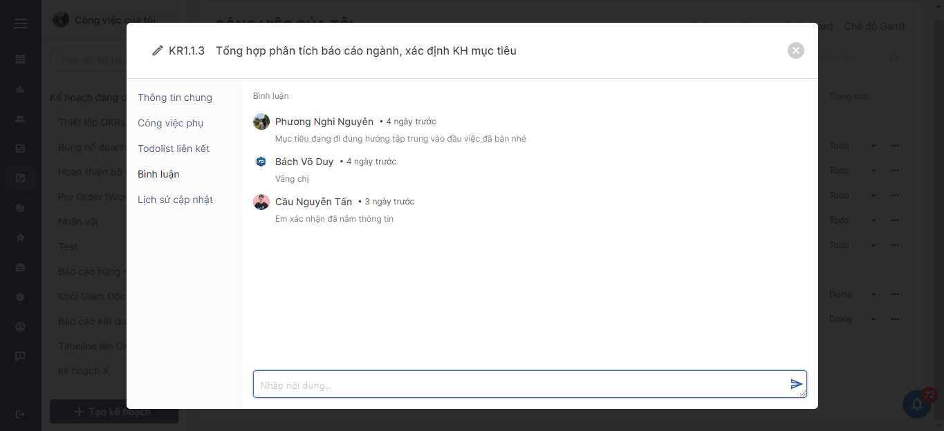 Các thành viên trong kế hoạch tương tác đa chiều qua tính năng bình luận