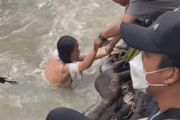 Phim - Hot girl Sam suýt gặp sự cố khi quay hình dưới thác nước chảy xiết