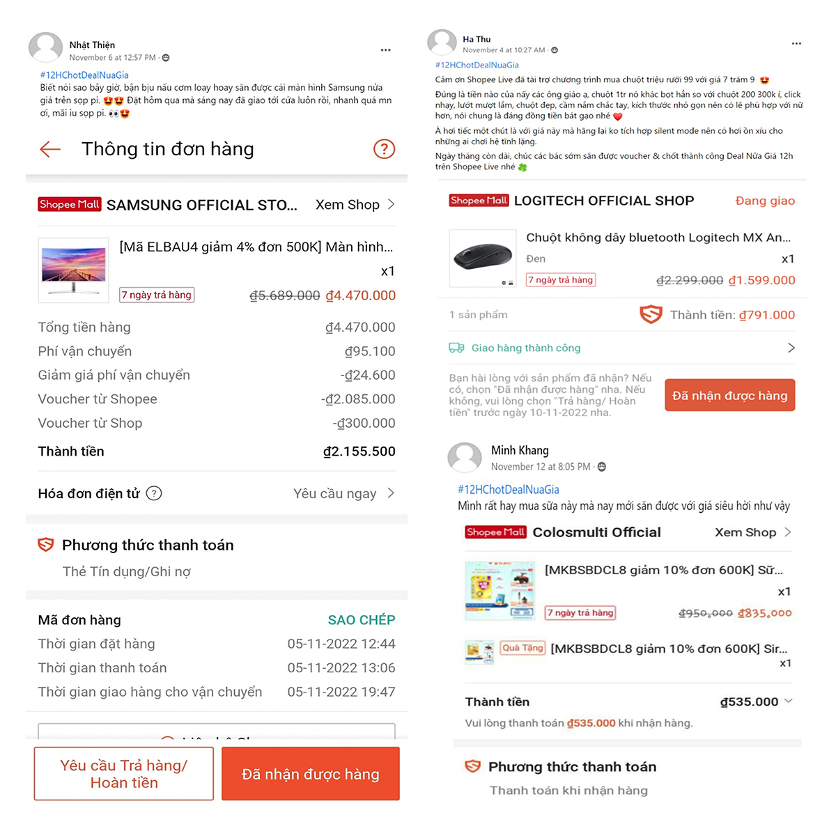 Nói có sách mách có chứng, hàng loạt các tín đồ Shopee đã “rần rần” khoe đơn hàng chốt được qua Shopee Live với mức giá siêu ưu đãi, tận hưởng trọn vẹn combo giảm giá sâu và miễn phí vận chuyển từ thương hiệu và Shopee Live.