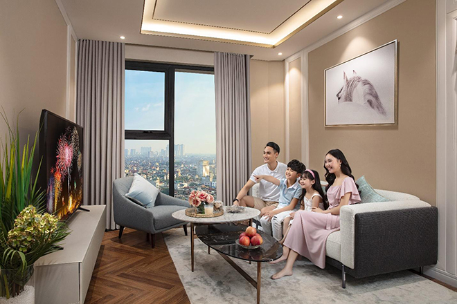 Hệ cửa kính cách âm tốt, nội thất hài hòa, trang nhã tại căn hộ King Palace