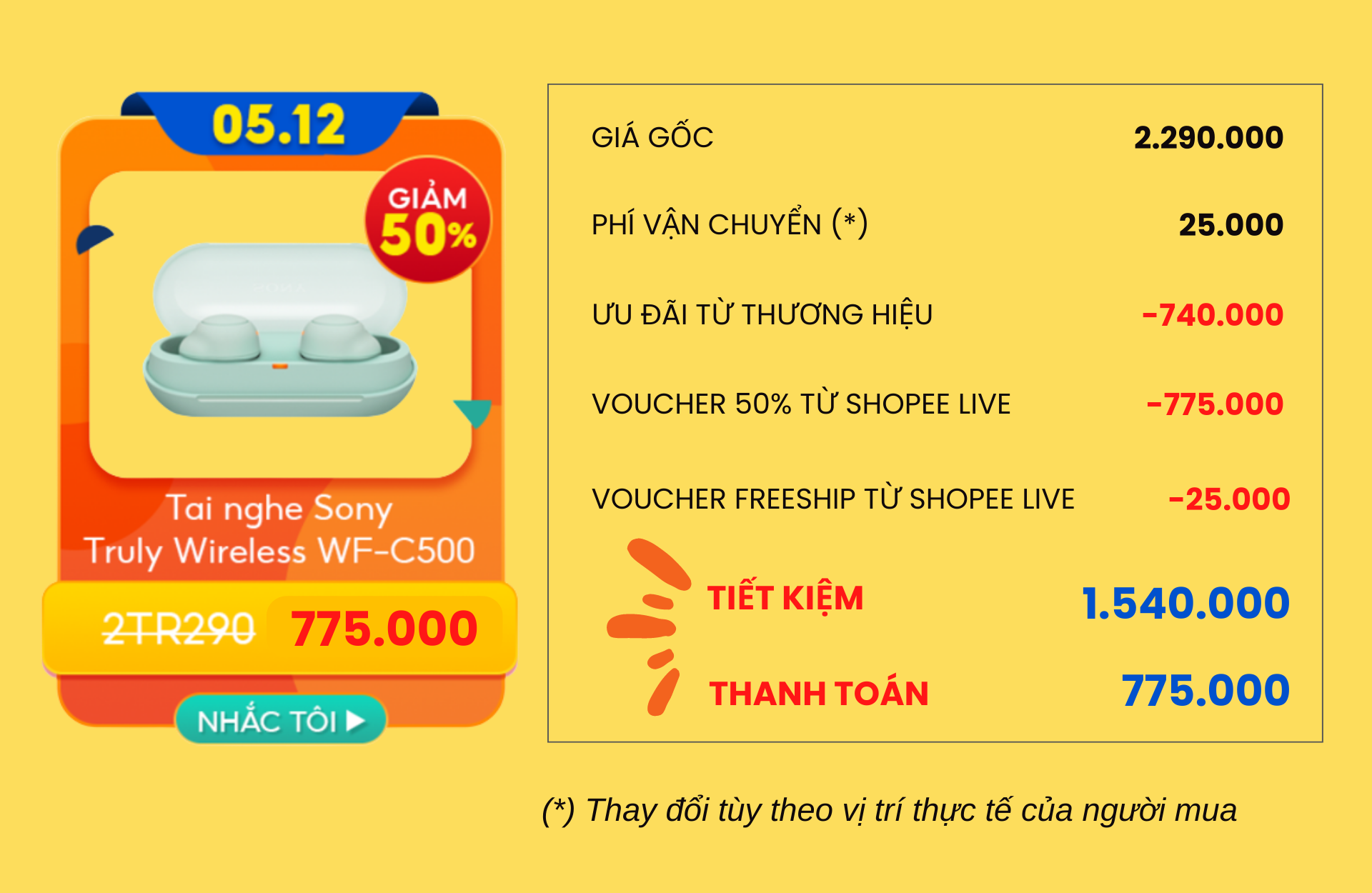 Duy nhất vào 12H trưa nay trên Shopee Live, cơ hội sở hữu tai nghe Sony với giá “sốc” chỉ 775.000 đồng nằm trong tầm tay. Đừng quên săn thêm voucher từ thương hiệu, áp đủ 3 tầng mã giảm giá từ người bán - mã giảm giá từ sàn - mã freeship để tiết kiệm hơn.