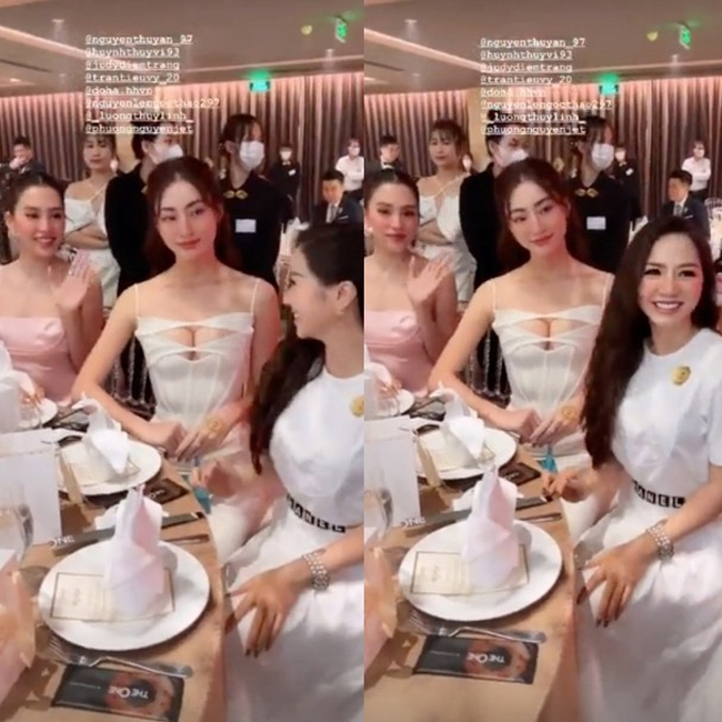 Lương Thùy Linh Từng gây tranh cãi vì mặc váy khoét sâu đi dự đám cưới Hoa hậu Đỗ Mỹ Linh. 
