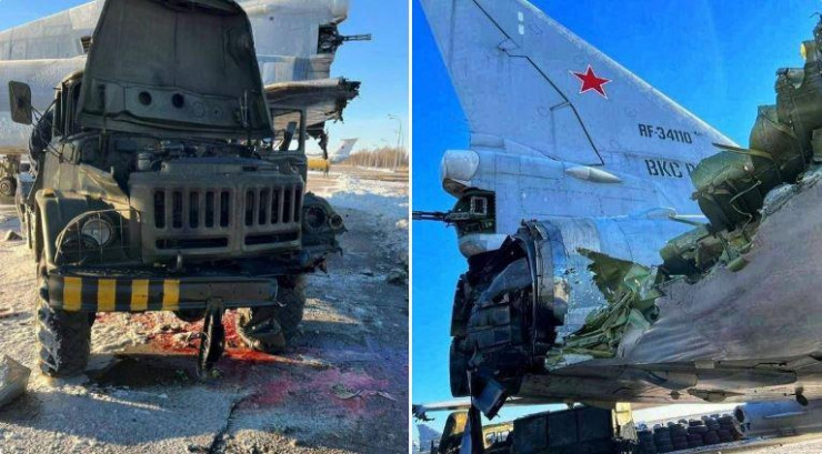 Hình ảnh được cho là một chiếc Tu-22 của Nga hư hại sau đợt tập kích mới nhất nhắm vào sân bay Dyagilevo. Ảnh: Không quân Ukraine/Twitter