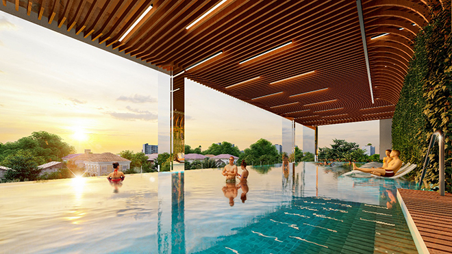 Hồ bơi tràn bờ mang đến trải nghiệm thư thái tuyệt đối dành riêng cho cư dân Honas Residence