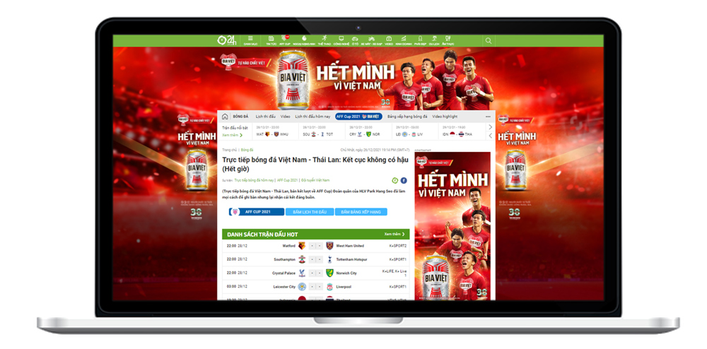 Bia Việt triển khai banner layout trang bài viết tại sự kiện AFF Cup 2021