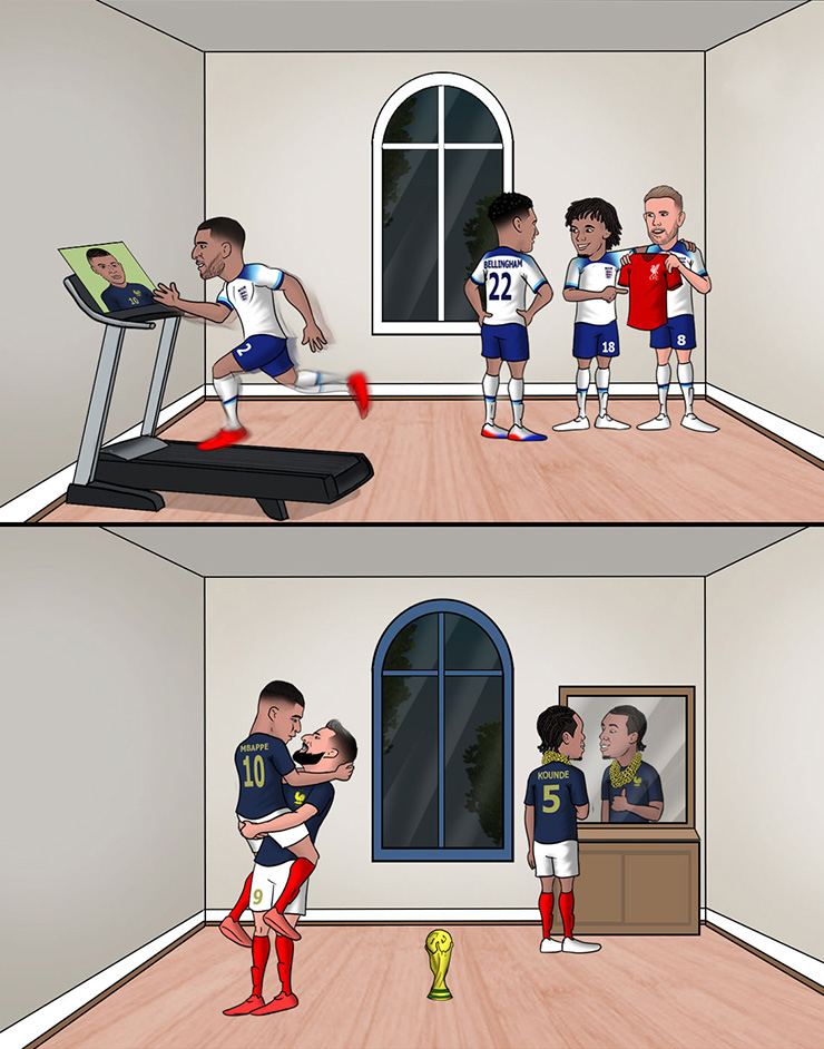 Các cầu thủ Anh tập chạy để có thể theo kèm được Mbappe.