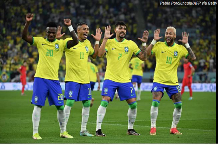 "Các vũ công samba" Brazil nhảy múa khi ghi 4 bàn thắng vào lưới Hàn Quốc ngay trong hiệp 1