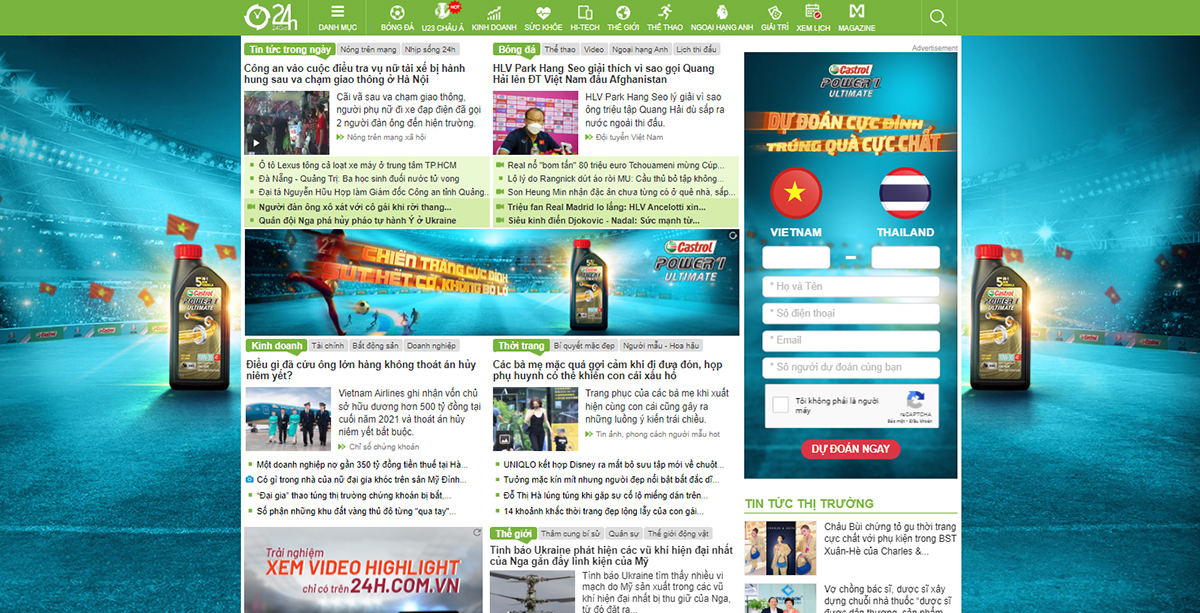 Castrol Power 1 tổ chức mini game Dự đoán tỷ số trong thời gian diễn ra Vòng Chung kết U23 Châu Á trên website 24h.com.vn