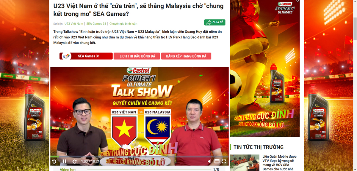 Castrol Power1 tài trợ banner layout phủ talkshow tại sự kiện SEA Games 31
