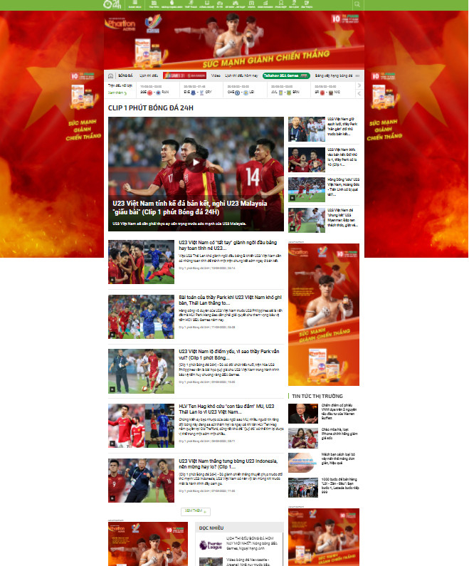Phariton tài trợ Clip Tin nóng bóng đá 24H trong thời gian diễn ra SEA Games 31 tại 24h.com.vn