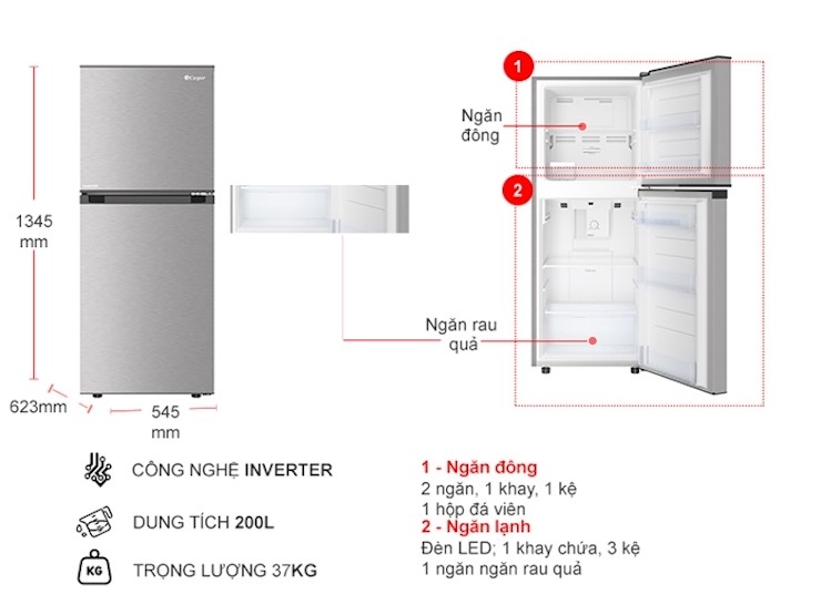 Chỉ 4,49 triệu đồng có ngay tủ lạnh 185 lít; hoặc 4,59 triệu đồng có ngay tủ lạnh 200 lít của Casper.