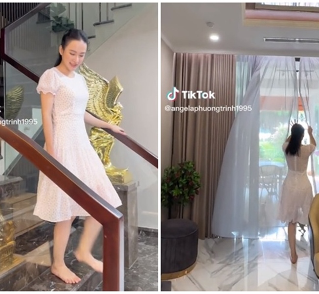 Bên trong ngôi nhà, Angela Phương Trinh trang trí theo gam màu trầm toát lên sự ấm cúng, sang trọng của chủ nhân.&nbsp;
