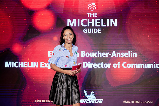 Bà Elisabeth Boucher-Anselin - &nbsp;Giám đốc Truyền thông Michelin Experiences tại Họp báo ra mắt Michelin Guide tại Việt Nam