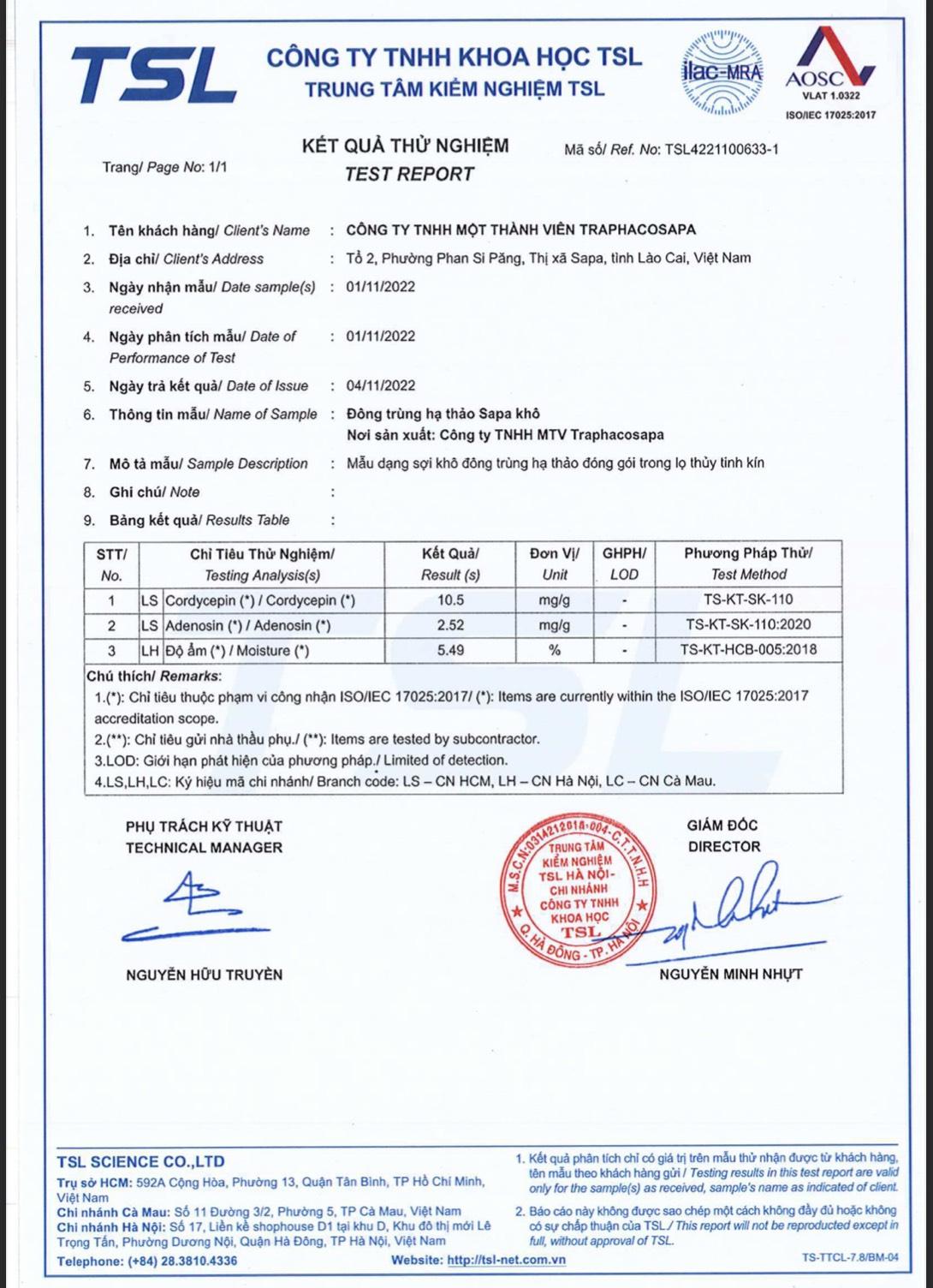 Giấy chứng nhận đông trùng hạ thảo Traphacosapa do Siêu Thị Khỏe Đẹp phân phối có hàm lượng dược tính chất lượng cao trên thị trường, Traphacosapa đảm bảo chất lượng hoàn hảo, an toàn và lành tính cho người tiêu dùng.