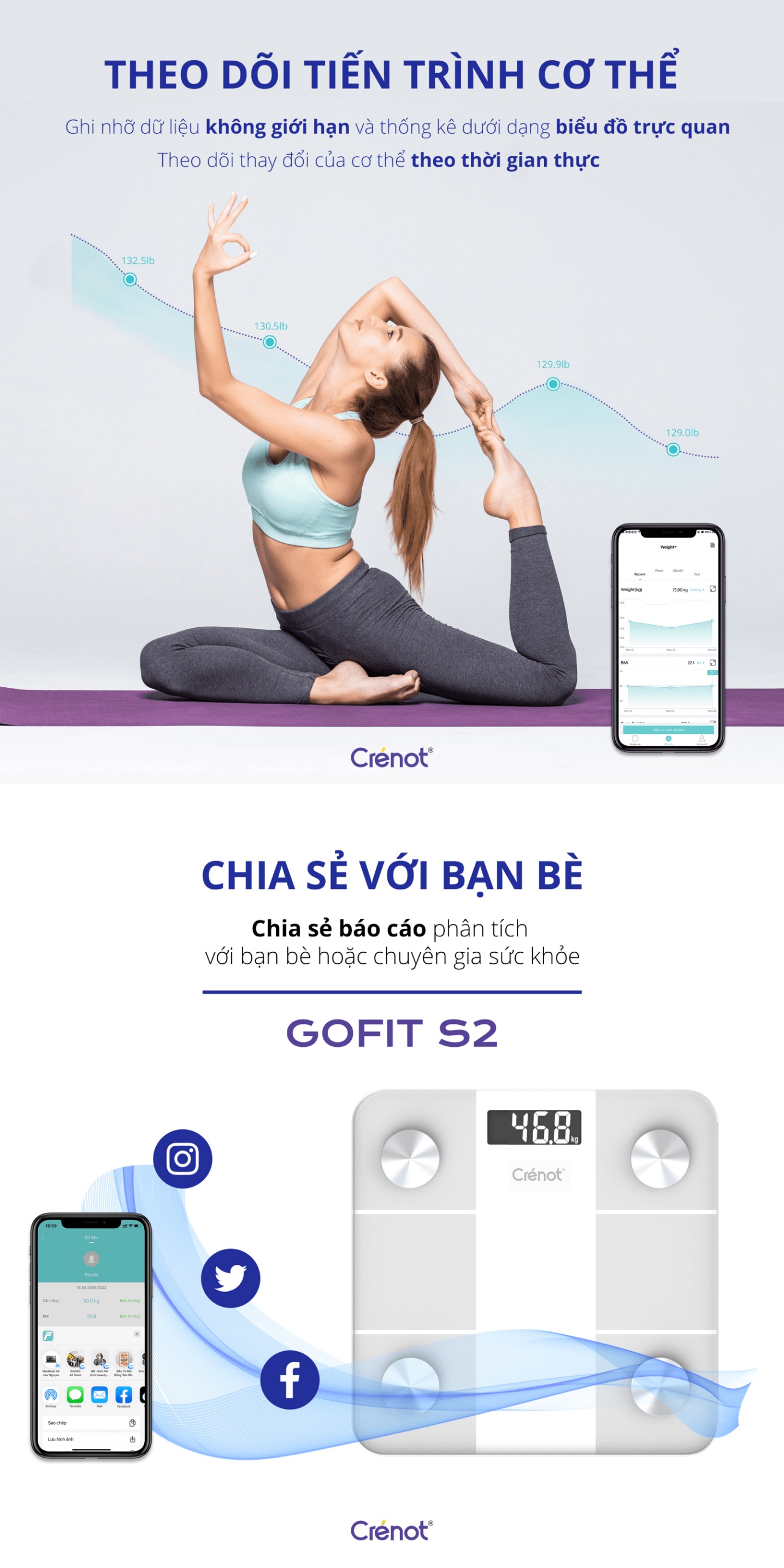 Cân sức khỏe điện tử thông minh Crenot Gofit S2 tiết lộ sự thật ít biết về cơ thể bạn - 4