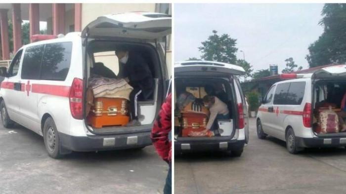 Thi thể 3 nạn nhân được xe cứu thương đưa về Yên Bái tổ chức tang lễ.