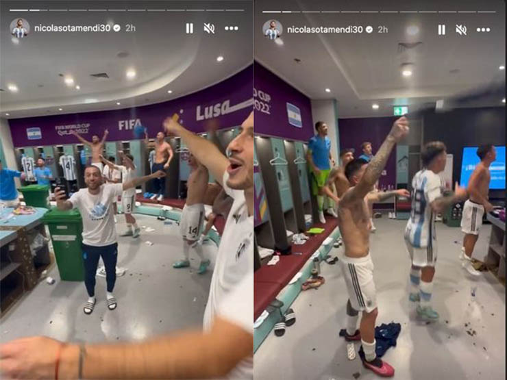 Các cầu thủ Argentina ăn mừng cuồng nhiệt trong phòng thay đồ