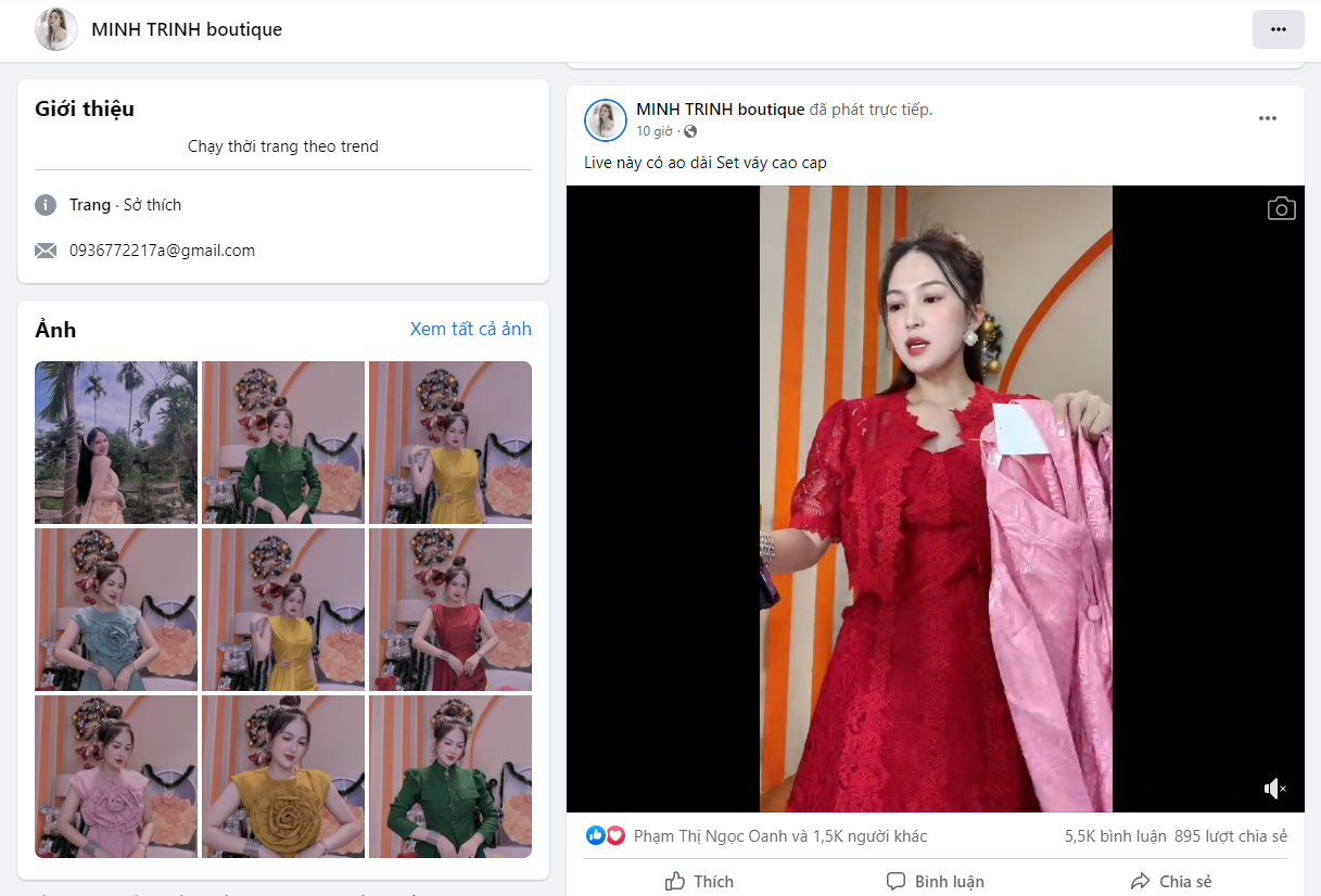 Minh Trinh Boutique tập trung phát triển thương hiệu theo hướng bán hàng online với hình thức Livestream trên Fanpage