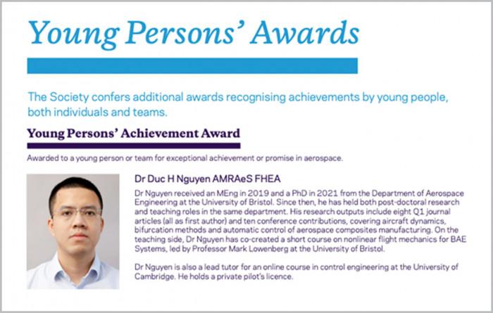 Thông báo Giải thưởng Gương mặt trẻ có đóng góp đặc biệt trong lĩnh vực hàng không năm 2022 được trao cho Nguyễn Huyền Đức