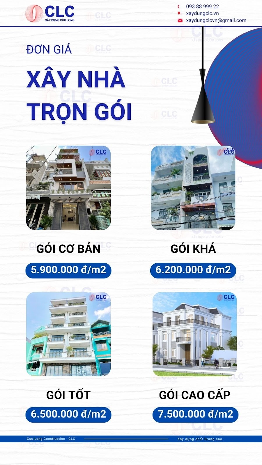 Bảng giá xây nhà trọn gói tại TPHCM của Công ty Thiết kế Xây dựng Cửu Long
