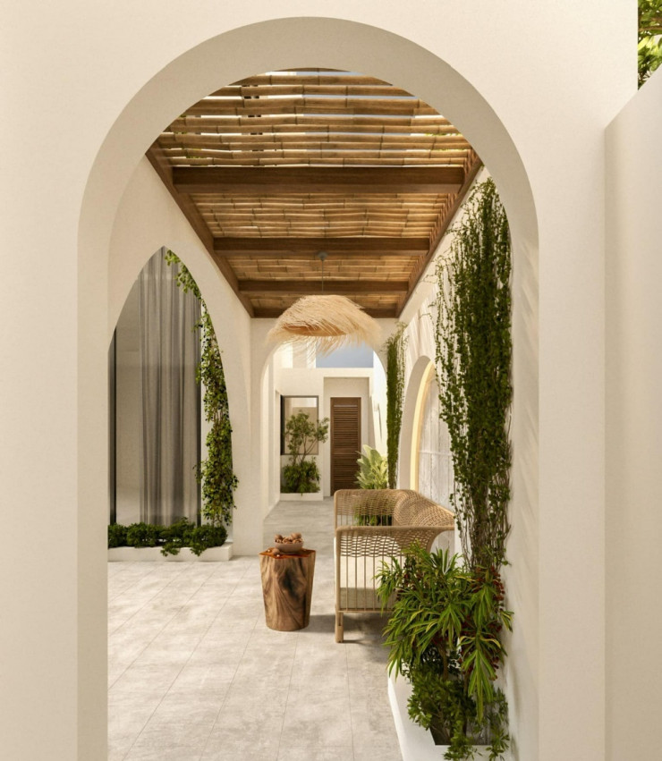 Hành lang nhà Vân Trang tràn ngập ánh sáng với
cây xanh lấy ý tưởng như những khu nghỉ dưỡng.