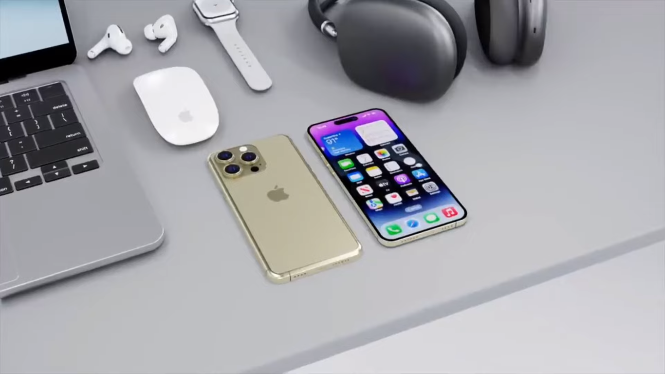 Concept iPhone 15 Pro màu vàng hồng.