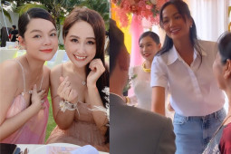 Sao Việt đi ăn cưới: Minh Hằng mặc "mỏng như sương", Phạm Quỳnh Anh phải che chắn