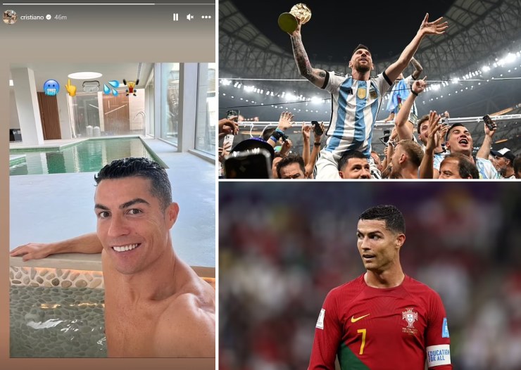 Ronaldo lộ diện sau khi Messi ăn mừng cúp vàng World Cup