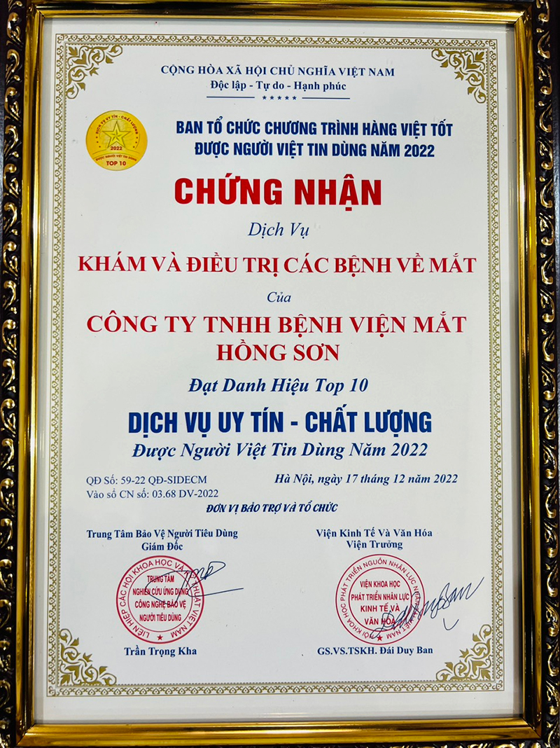 Bệnh Viện Mắt Hồng Sơn được vinh danh Top 10 Dịch Vụ được người Việt tin dùng năm 2022 - 1