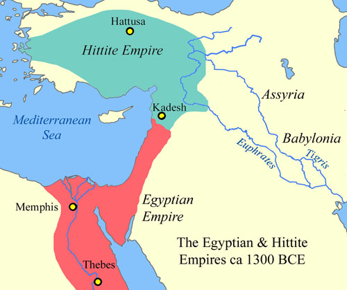 Đế quốc Ai Cập thời Pharaoh Ramesses II vươn quyền kiểm soát tới Syria ngày nay và đối đầu với đế quốc Hittite (nay ở Thổ Nhĩ Kỳ).