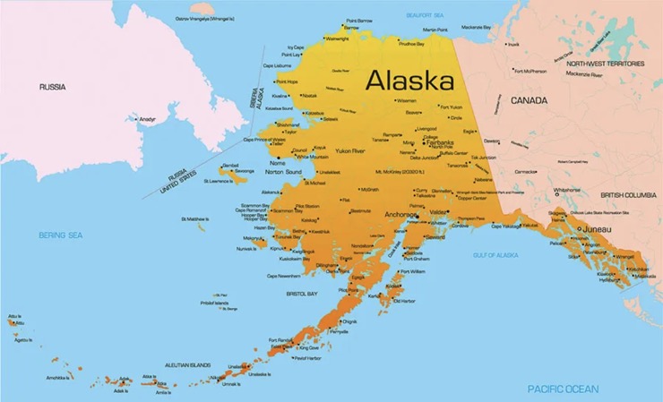 Bang Alaska ngày nay là vùng lãnh thổ Mỹ giáp Nga.