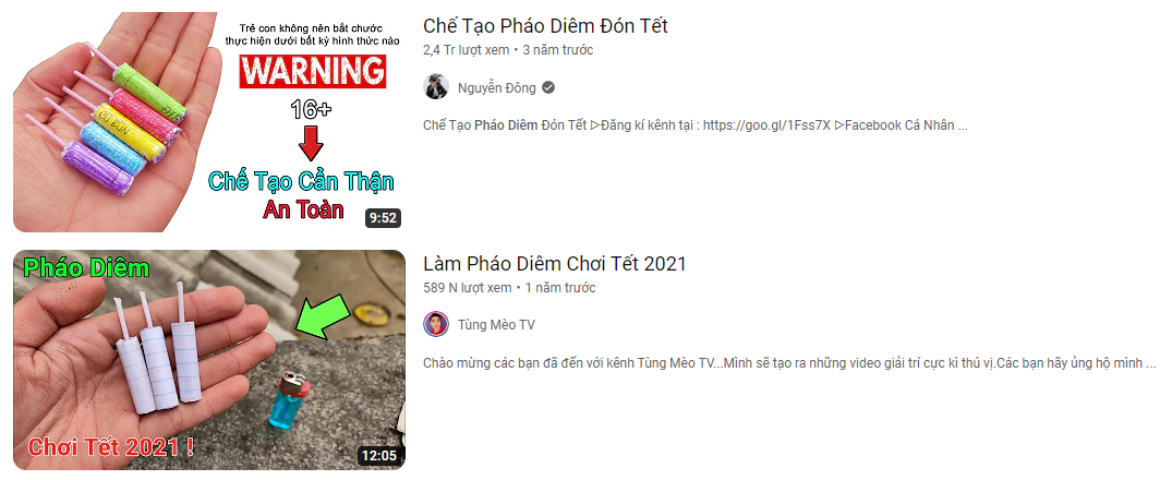 Hàng loạt video dạy cách chế pháo tràn lan trên YouTube