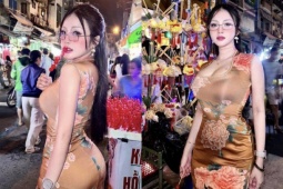 Bạn trẻ - Cuộc sống - Lên &quot;phố Tây&quot; Bùi Viện, hot girl áo dài khoe vòng 1 đẫy đà