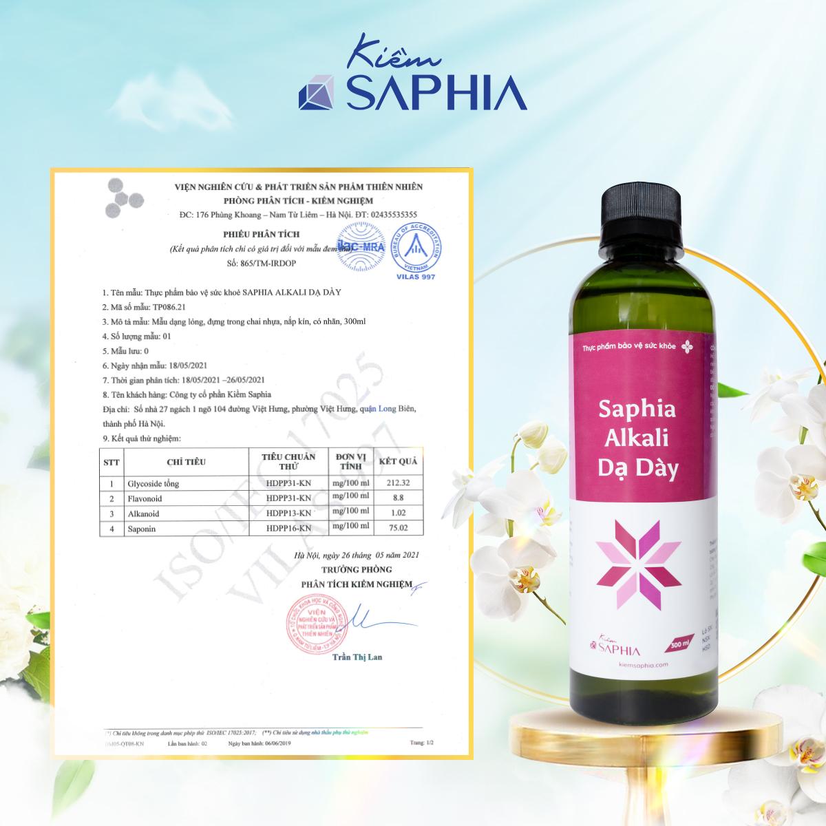 Kết quả kiểm nghiệm Saphia Alkali Dạ Dày giàu hợp chất tự nhiên