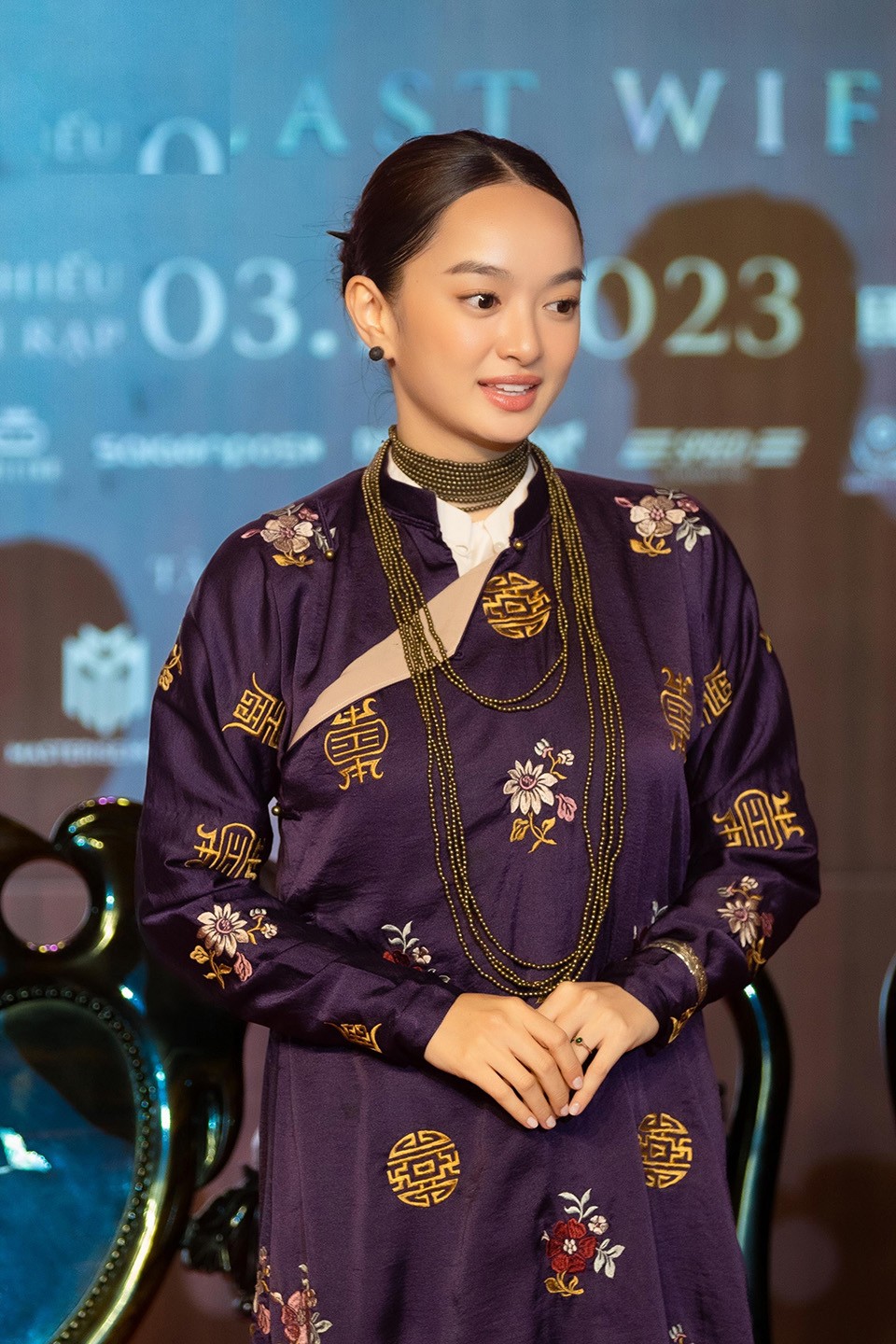 Kaity Nguyễn diện trang phục cổ trang trong buổi giới thiệu phim "Người vợ cuối cùng" vào chiều 5/10.