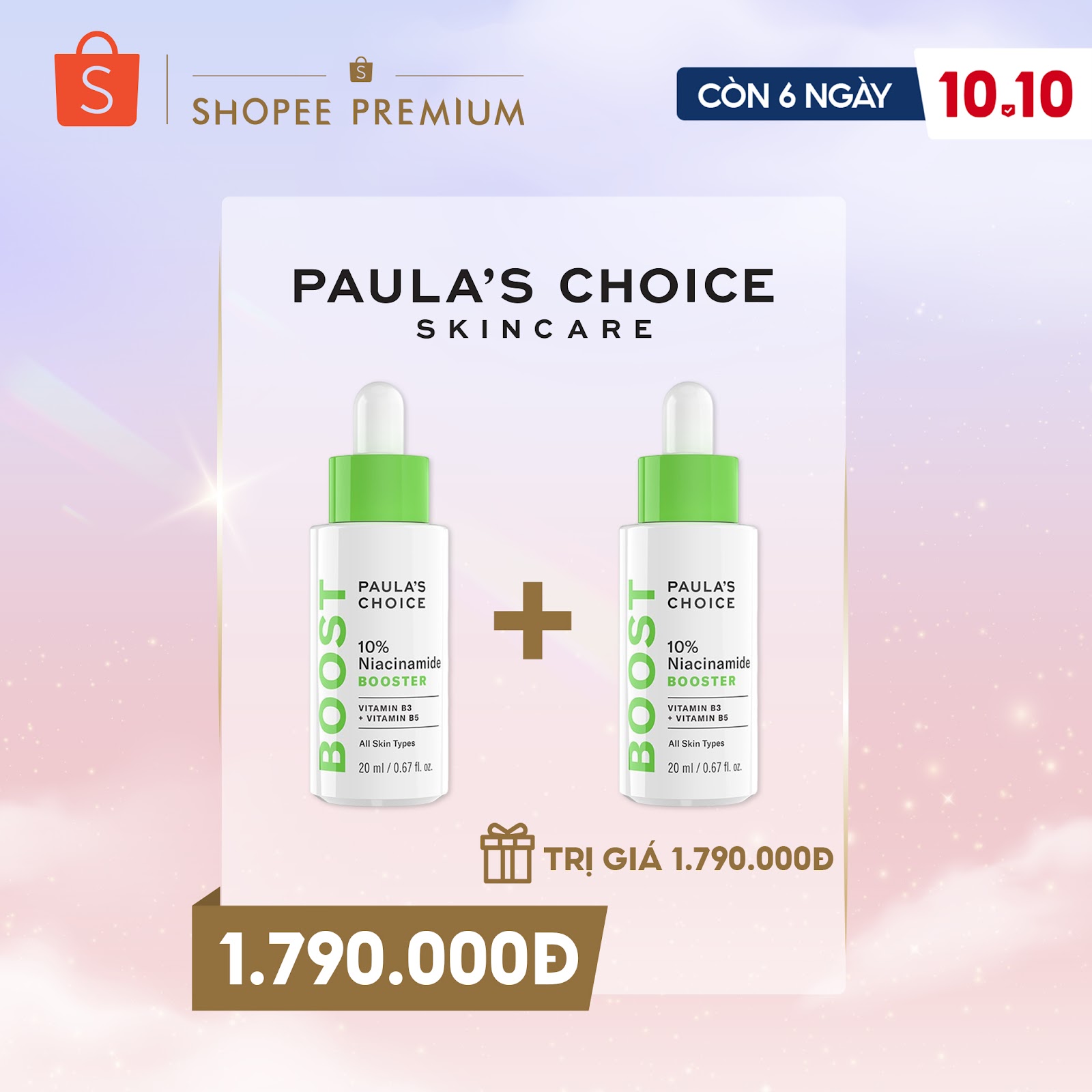 Tinh chất thu nhỏ lỗ chân lông quốc dân 10% Niacinamide Booster từ Paula’s Choice đang có deal siêu hời giá chỉ 1.790.000 trên Shopee Premium