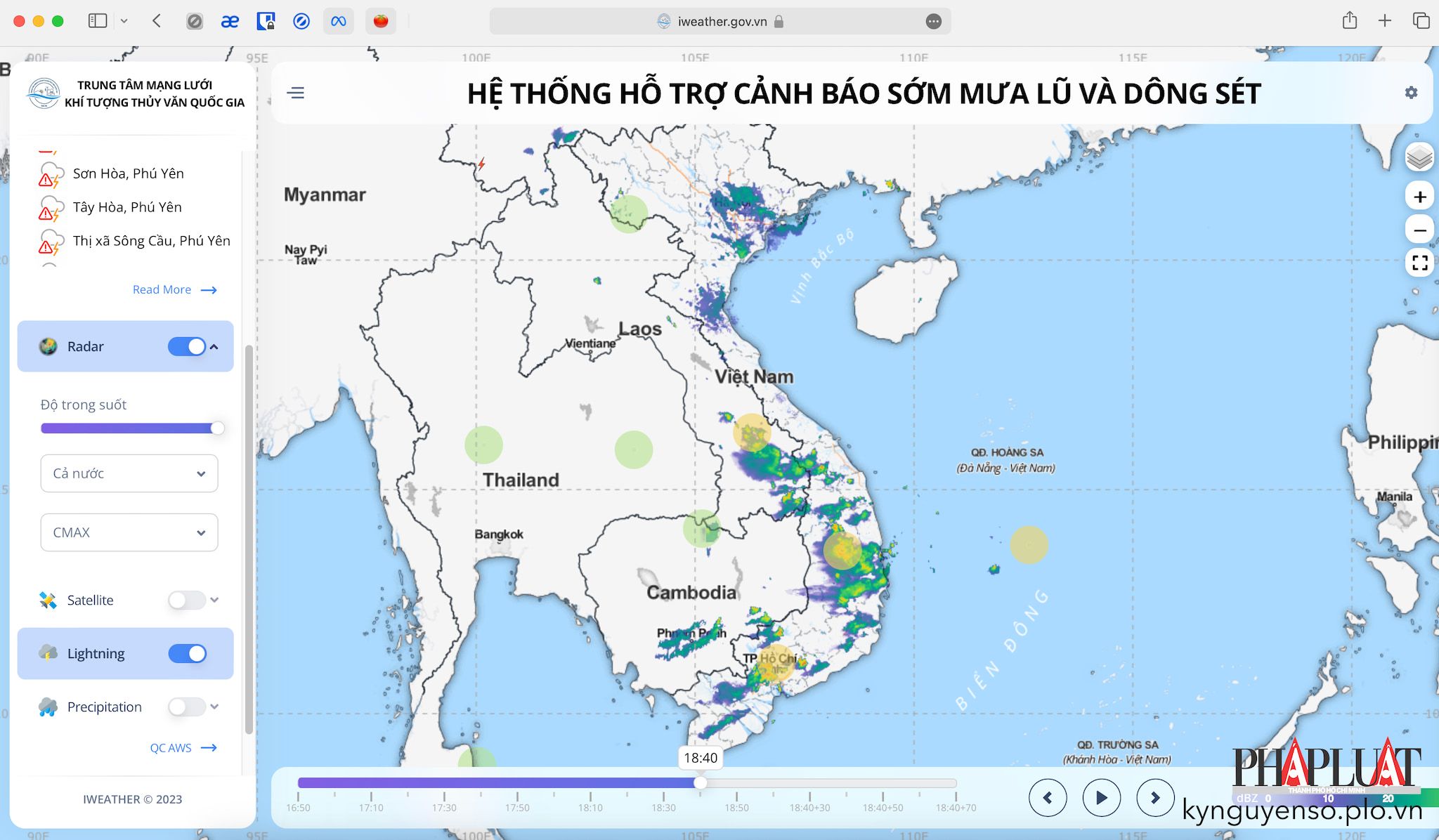 Hệ thống iweather cảnh báo giông sét, lũ quét theo thời gian thực. Ảnh: MINH HOÀNG