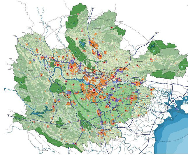 Sơ đồ liên kết Vùng Thủ đô Hà Nội trong định hướng điều chỉnh Quy hoạch chung Thủ đô.