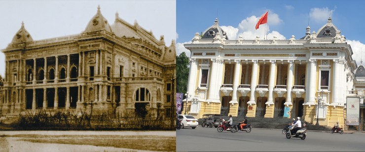 Nhà Hát lớn thời kỳ đang xây dựng và hiện tại, về tổng thể kết cấu không có nhiều thay đổi.