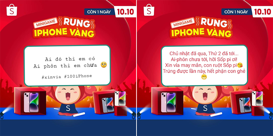 Hàng ngàn “câu xin vía” trúng iPhone đã đổ bộ phần comment chỉ vài tiếng sau khi minigame được công bố trên fanpage Shopee. Vừa rinh voucher lại xin được “vía” trúng 100 iPhone ngày mai, tại sao không?