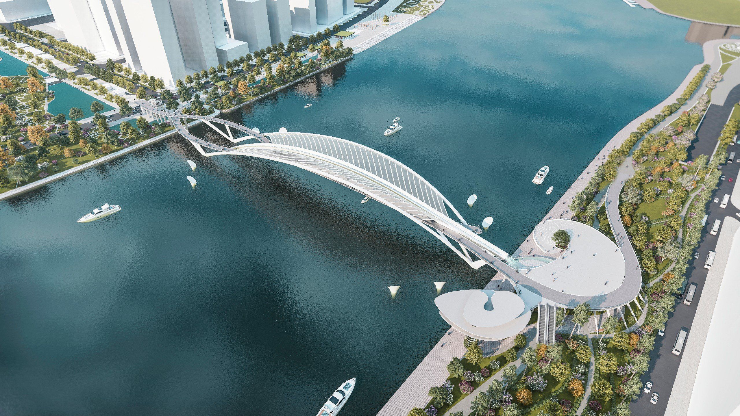 Mới đây, UBND TP.HCM đã phê duyệt phương án thiết kế kiến trúc cầu đi bộ bắc qua sông Sài Gòn theo hình tượng lá dừa nước – hình ảnh quen thuộc của miền Nam. Thiết kế cầu được thực hiện bởi liên doanh Liên danh Chodai - Takashi Niwa Architects và Chodai Kisojiban Việt Nam.