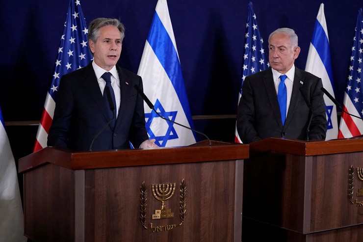 Ngoại trưởng Mỹ Antony Blinken và Thủ tướng Israel Benjamin Netanyahu trả lời họp báo chung sau cuộc gặp.