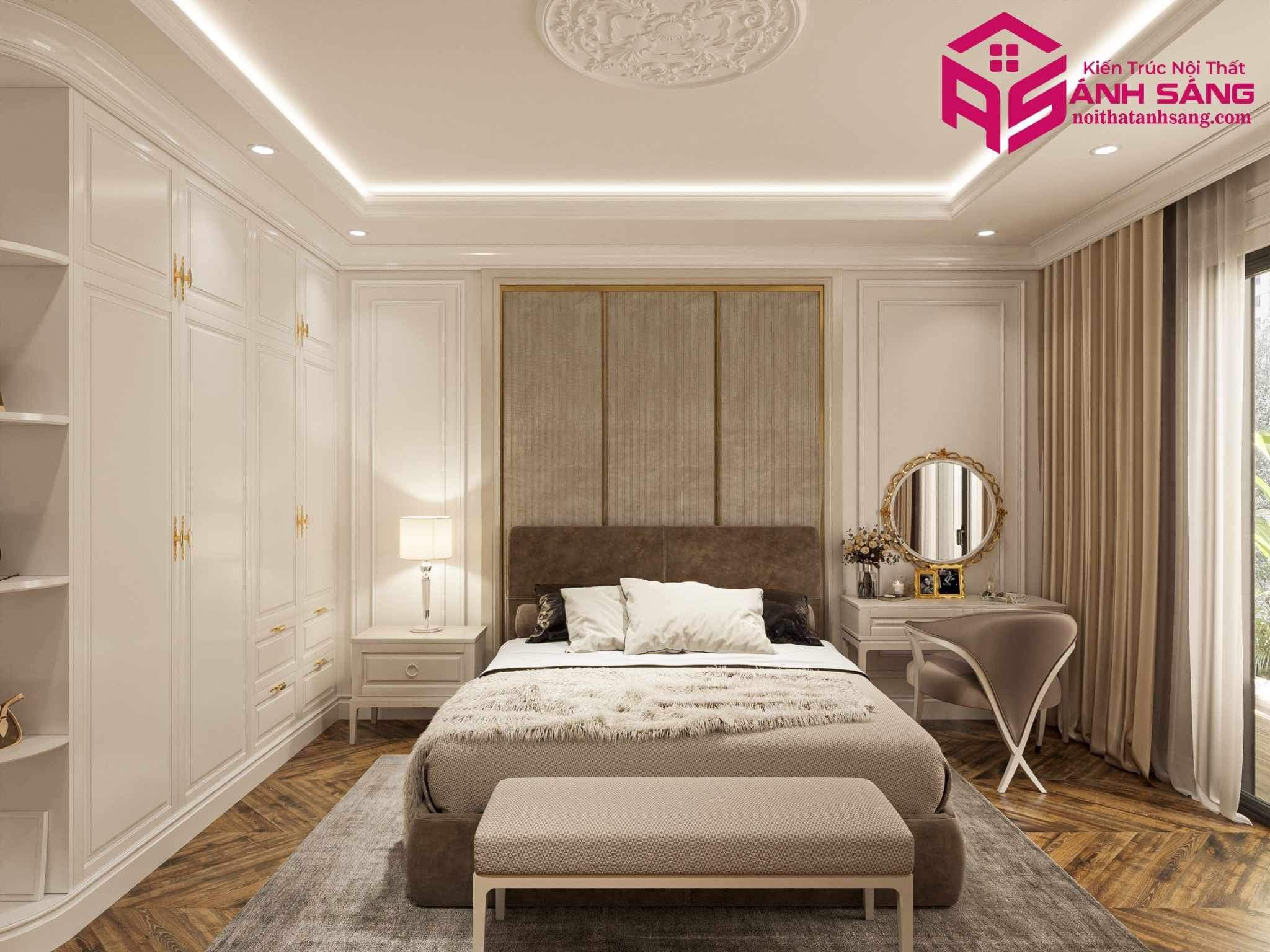 Công trình phòng ngủ được thiết kế và thi công tại Vinh theo phong cách tân cổ điển