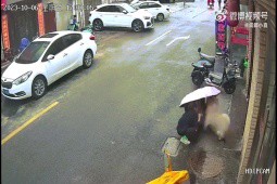 Clip: Người phụ nữ phải trả giá “đắt“ khi vuốt ve chó lạ bên đường