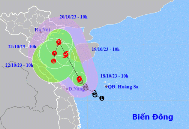 Dự báo hướng di chuyển của bão số 5. Nguồn: Trung tâm dự báo khí tượng thủy văn quốc gia