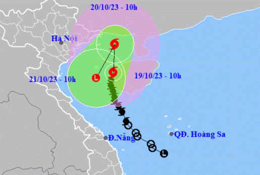 Vị trí và dự báo đường đi của bão số 5. Nguồn: Trung tâm dự báo khí tượng thủy văn quốc gia