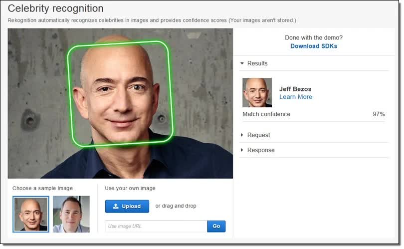 Công nghệ nhận dạng khuôn mặt Amazon Rekognition. Ảnh: Amazon