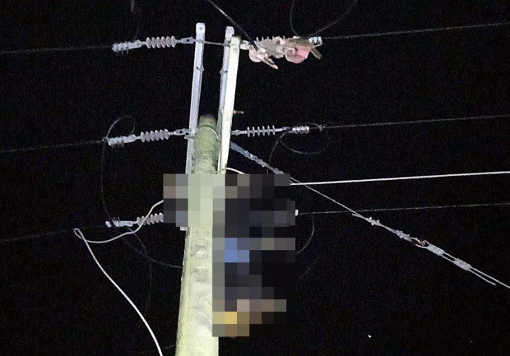 Hiện trường vụ việc tại đường điện trung thế ở Hàm Tân. Ảnh PP.